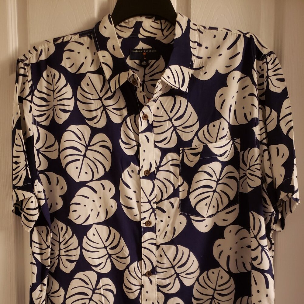 🎉HostPick Margaritaville Men's Hawaiian Blue White Floral Short Sleeve Shirt XL